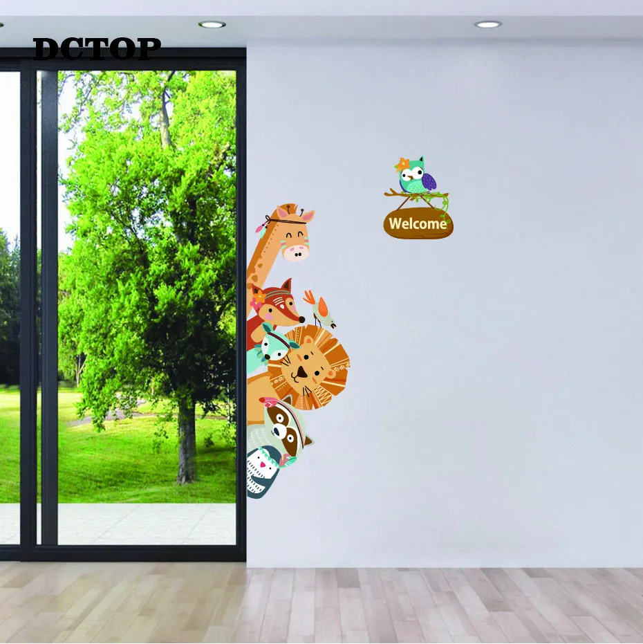 Funny Tribal Giraffe Lion Fox Door Stickers Art DIY VInyls Forest Animal Welcome Decals For Wall Kids Baby Room Decor Home Mural (4)