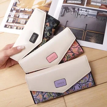 

1 PC Small Floral Rhombic Wallet Women Long PU Leather Clutch Bag Ladies Contrast Color Envelope Buckle Wallet Handbag Dropship