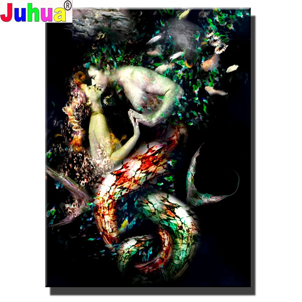 Картина-Мозаика из квадратных/круглых страз с изображением русалки | Дом и сад