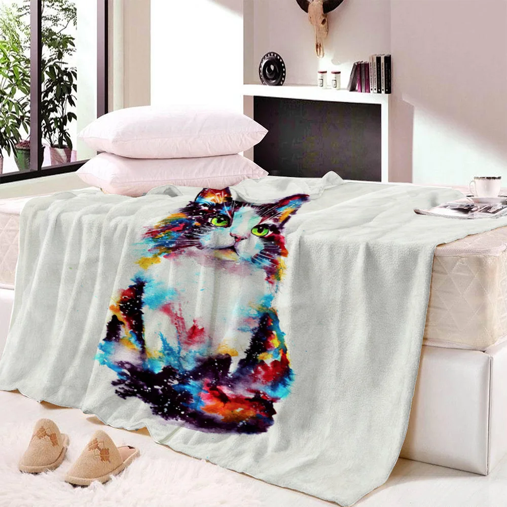 Custom DIY Cat Hippie Pug Microfiber Blanket Kids Home Warm Bedding Fleece Sherpa Blanket 3D Print Animals Blanket Sofa Cover