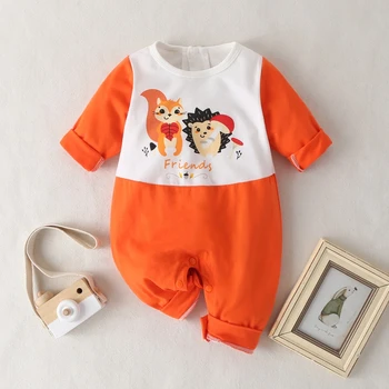 

Newborn Baby Clothes Boy Girl Rompers Long Sleeve Casual Squirrel + Hedgehog Print Casual Cotton Jumpsuit High Quality for 0-24M