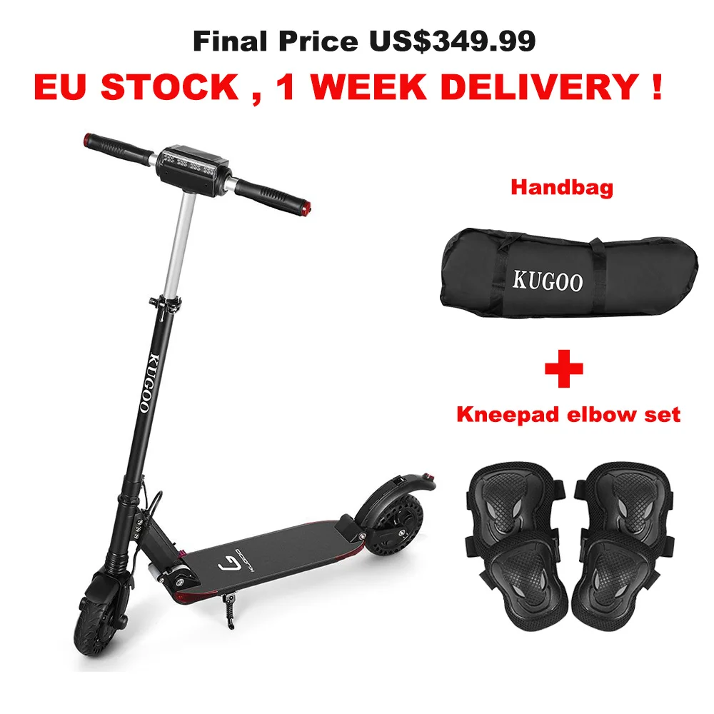 PL сток KUGOO S1 PRO складной электрический скутер 7.5AH 350 Вт ЖК-дисплей 3 режима скорости 8 дюймов Твердые сотовые взрывозащищенные шины - Цвет: Black Add Knee pads