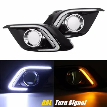 

Pair 12V White &Yellow DRL LED Daytime Running Light Turn Signal Driving Fog Lamp For Mazda 3 Axela 2014-2015 r Light Assembly