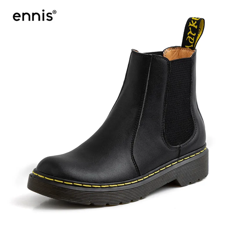 Black ENNIS/модные ботинки «Челси» на платформе; женские ботильоны черного цвета; обувь martin из лакированной коровьей кожи на плоской подошве; сезон осень-зима; Новинка; A9388 - Цвет: Black