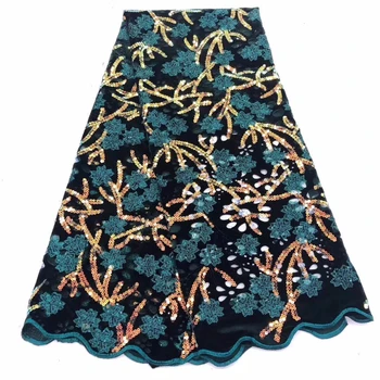 

Velvet Lace Fabrics with Sequins French African Tulle Mesh Lace Fabric for Nigerian Wedding Party Sequence Fabric Lace