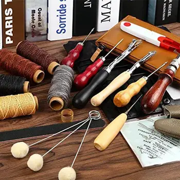 

31 Pcs Leather Sewing Tools DIY Leather Craft Tools Hand Stitching Tool Set With Groover Awl Waxed Thread Thimble Kit