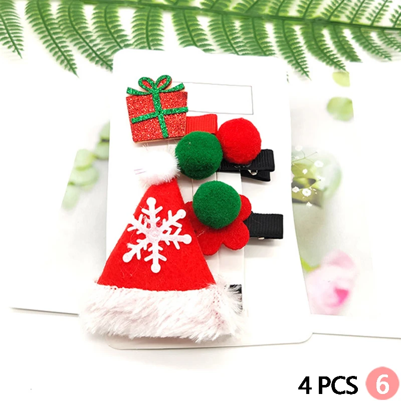 2/4/5PCS/set Fashion Hair Accessories Cute Christmas Set Hair Clip Candy Santa Claus Hairpin Baby Girl Hairpin Headdress - Цвет: 4 Pcs 6