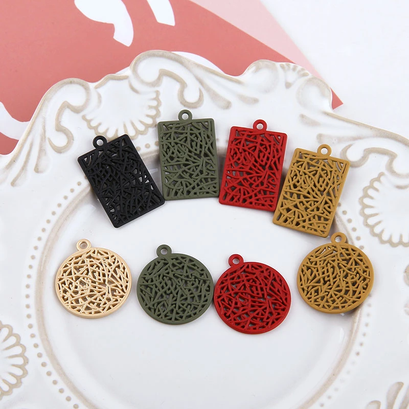 

6 Pcs New Fashion alloy matte spray paint abstract art rectangular round pendant Vintage Earrings For Women DIY Jewelry Findings