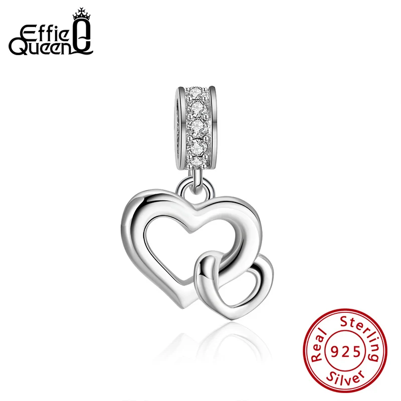 

Effie Queen 100% 925 Sterling Silver Bead Heart to Heart Charms Fit Original Bracelet Pendant Charms For Jewelry Making ECB49