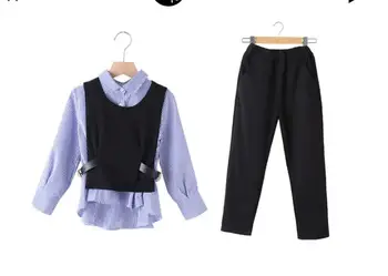 

Girls' Wear Spring 2020 Three-Piece Striped Shirt Korean Girl Clothes