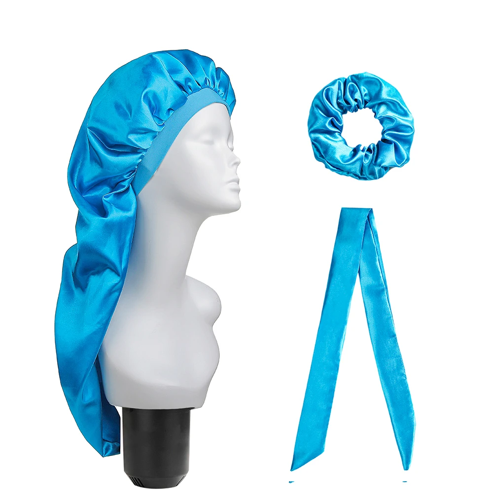 Satin Bonnet Cap & Haar Band & Kopf Bans 3 Stück Set Breite Elastische Lange Schwanz Perücke Pflege Nacht – Detail 16