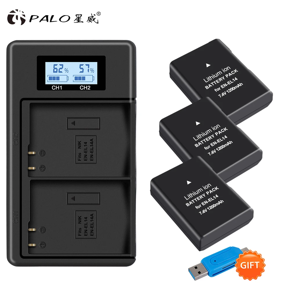 

PALO 3pcs 1200mAh EN-EL14 EN-EL14a ENEL14 EL14 battery case + USB LCD fast charger for Nikon P7800 P7700 P7100 P7000 D5500 D5300