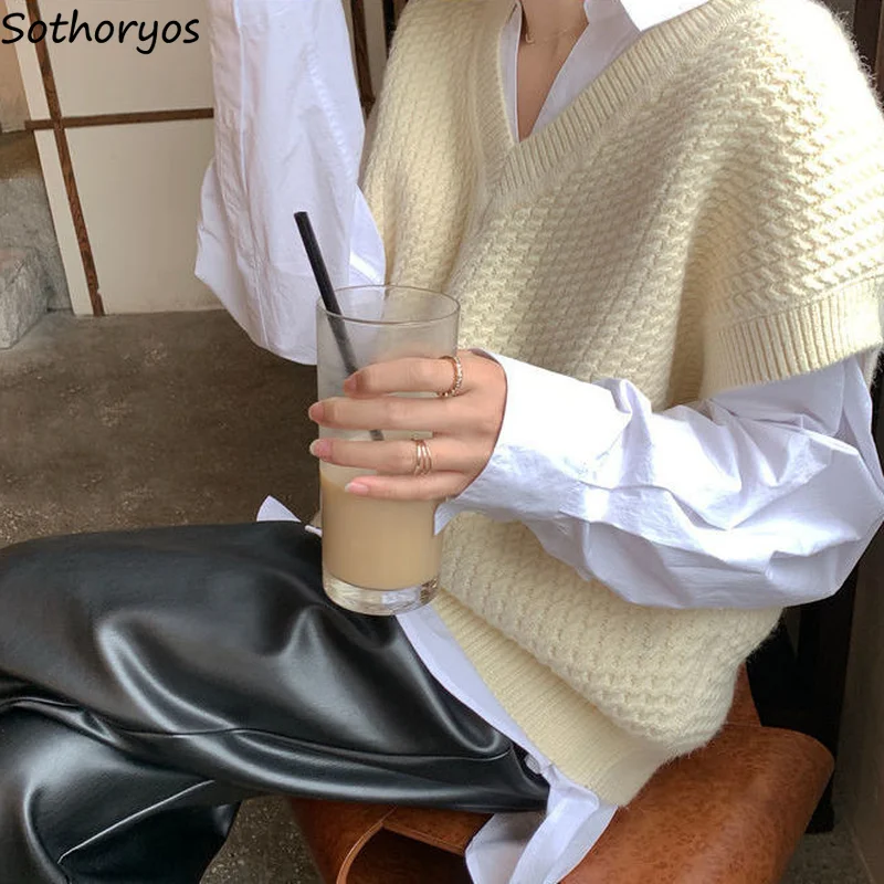 

Женский свитер, однотонный белый пуловер с V-образным вырезом в стиле преппи, свободный элегантный простой Весенний Новый нежный вязаный модный