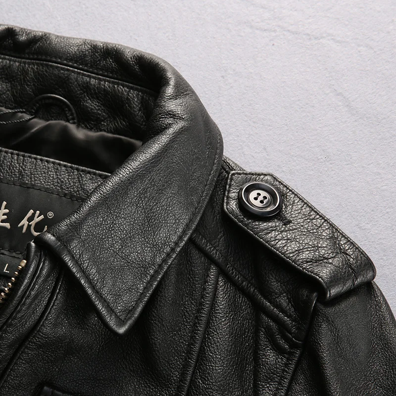 Мужская куртка из воловьей кожи на весну и осень, брендовая Повседневная Верхняя одежда из натуральной кожи, Мужская винтажная мотоциклетная Черная куртка