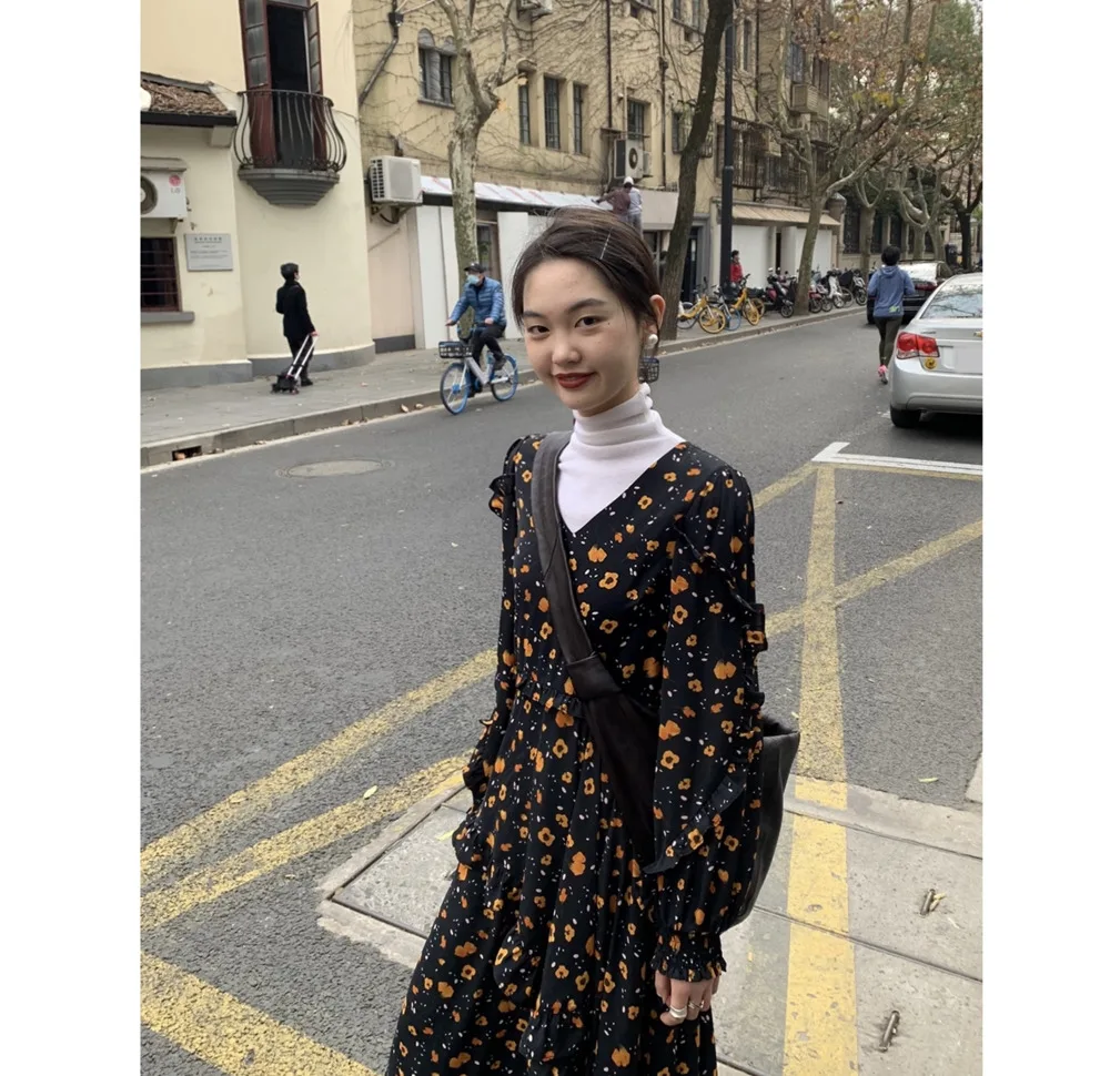 Новинка лета 2021 платье ретро французское цветочное модное среднее и закрывающее