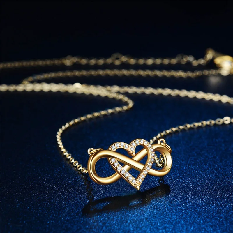 Rose   Infinity Love Necklace Exquisite Zircon Charm Crystal Heart Necklace For Lovers Valentine
