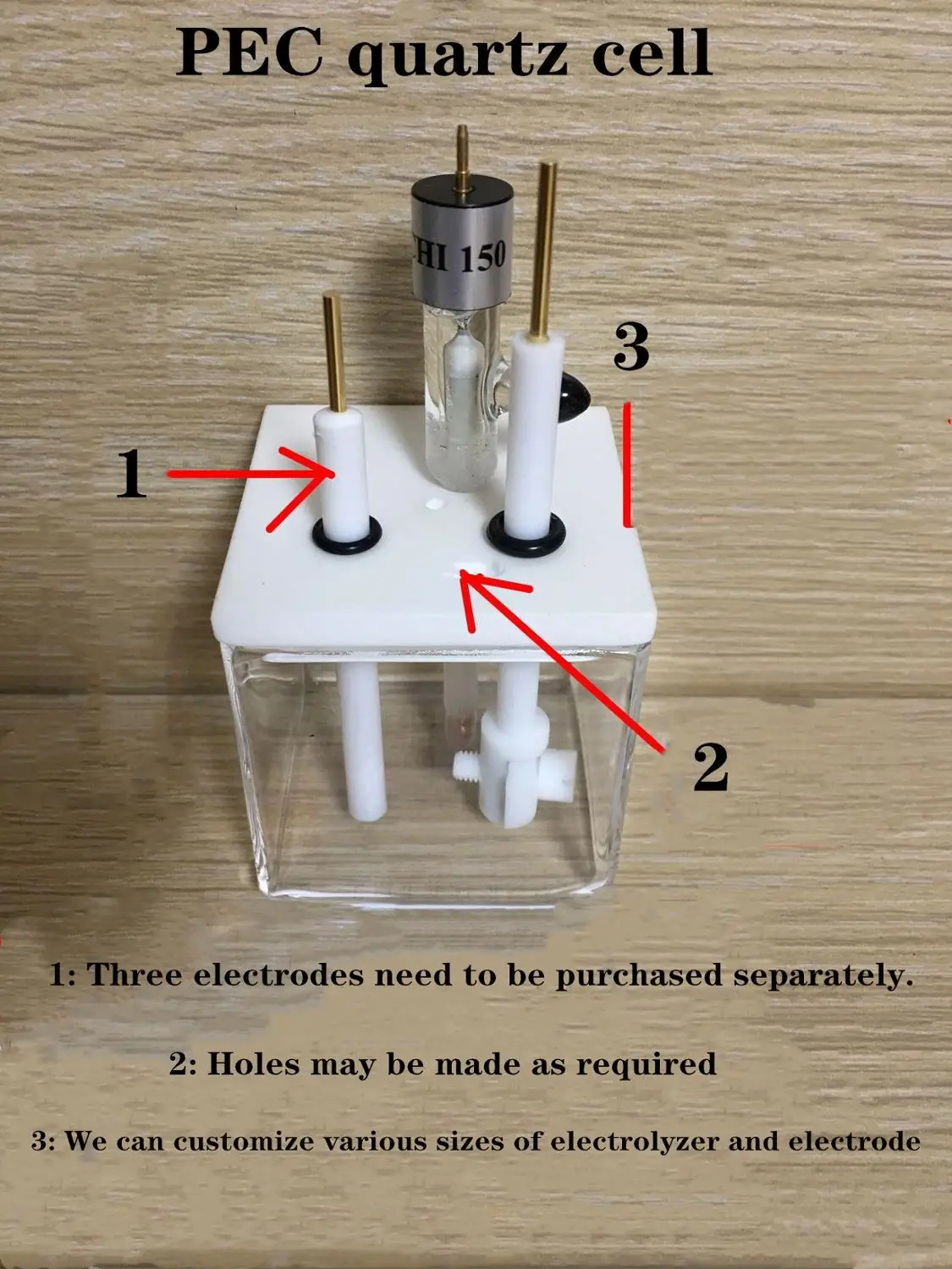 PEC test, 50 * 50 * 50mm quartz electrolytic cell, quartz electrolytic cell and supporting electrode are purchased separately