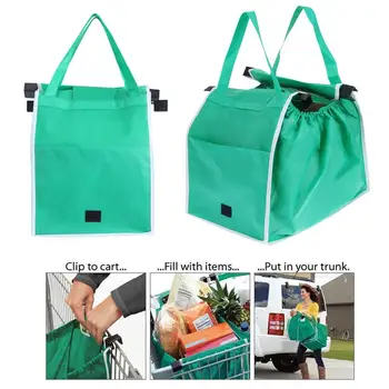 

1pc Women Foldable Large Shopping Bags Trolley Clip-To-Cart Grocery Shopping Totes Portable Reusable Eco-friendly Bags Handbags