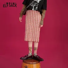 ELFSACK, карамель, ласточка, завышенная талия, Вязанная, повседневная юбка, для женщин, зима, разрезные, обтягивающие, офисные, для девушек, базовые юбки