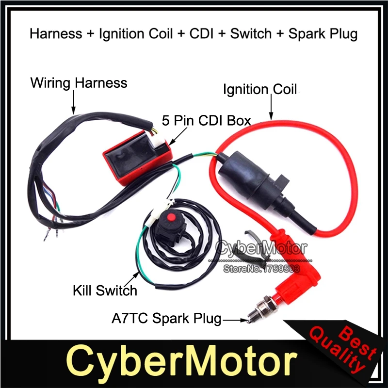 Электропроводка жгут проводов переключатель катушка зажигания 5 Pin AC CDI A7TC Свеча