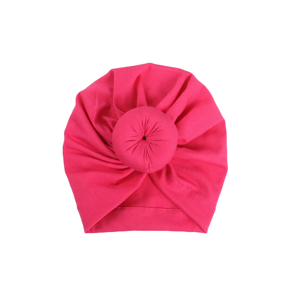 Hot Pink Однотонная эластичная повязка-тюрбан для маленьких девочек, хлопковая шапочка для волос TOSYS0302 - Цвет: Hot Pink