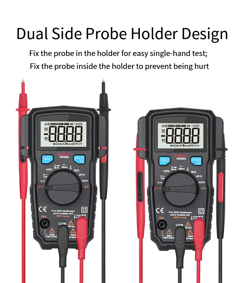 Мини цифровой мультиметр BSIDE ADM66 62 Автоматический диапазон True RMS DMM DC/AC Напряжение Ток Температура Емкость диод тестер
