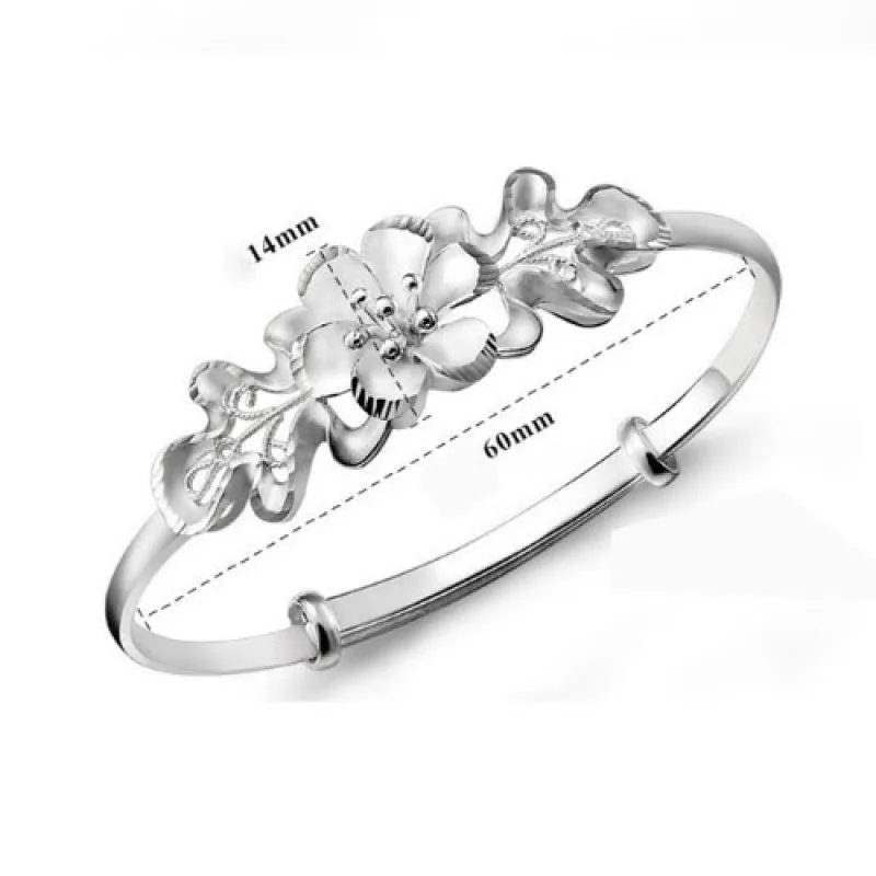 Fashion 925 Sterling Silver Woman Cuff Bracelet Adjustable Flower Lucky Bangle Retro Bridesmaid Jewelry Charm Gifts - Image 2