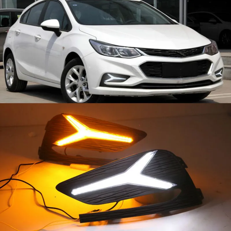 Светодиодные дневные ходовые огни для Chevrolet Cruze 2016 2017 2018 2 шт. динамические желтые