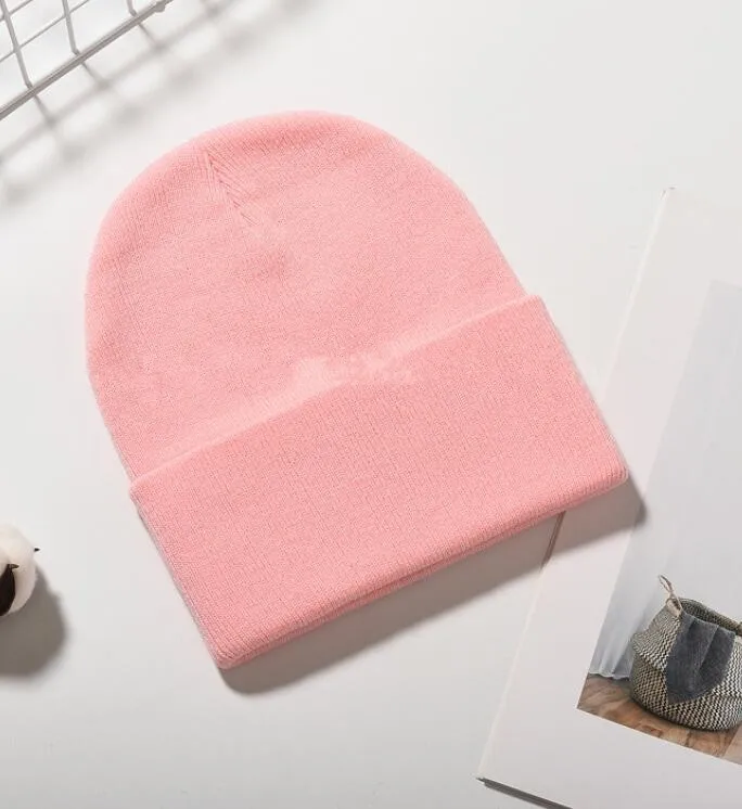 Pink Мужская и женская однотонная шапочка для девочки и мальчика, теплая зимняя шапка унисекс, короткие шапки для рыбалки, неоновые, желтые, зеленые, оранжевые шапочки, розовая шапка - Color: Pink