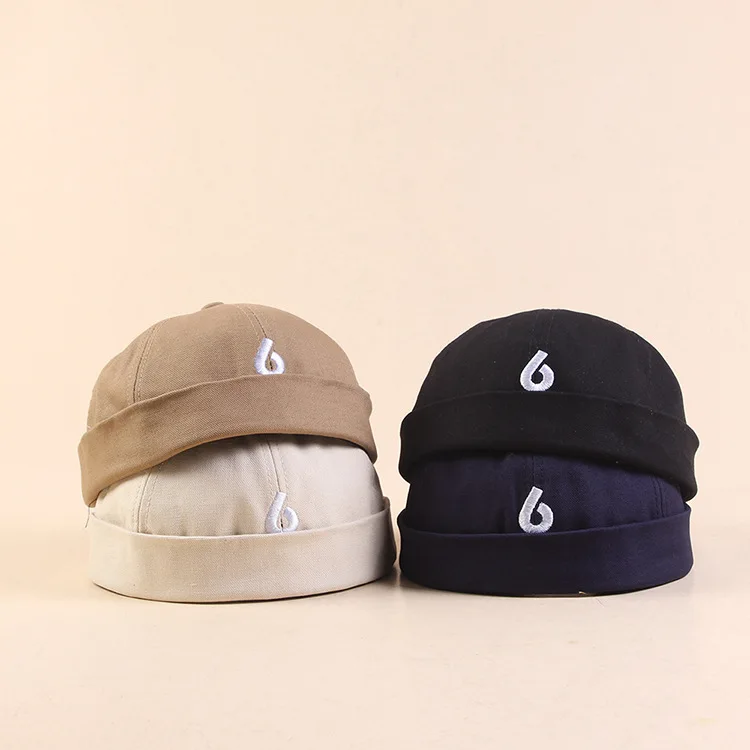

Korean-style Versatile Lettered Embroidered di zhu mao without Brim Summer Beret Solid Color nan gua mao Men's Retro Rogue Hat