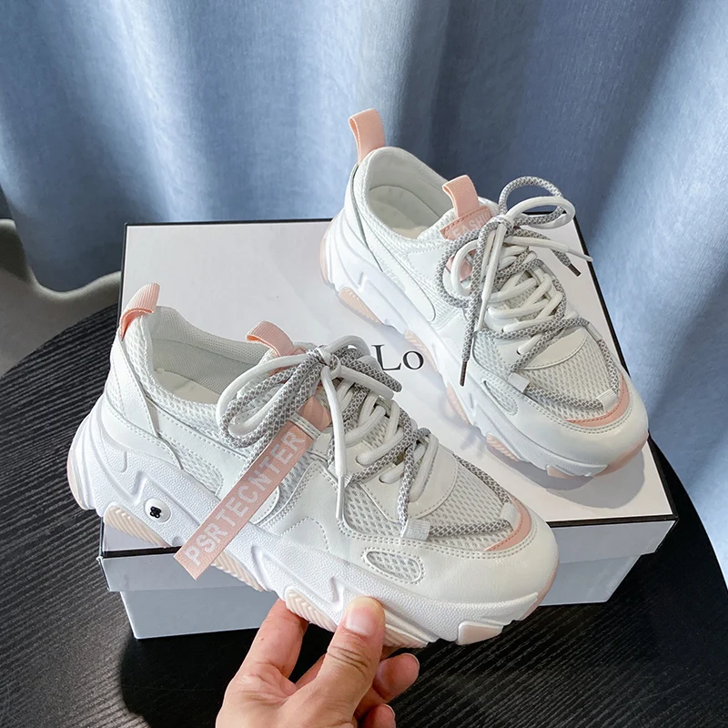 

White Women Shoes New Lace-Up Chunky Sneakers For Women Vulcanize Shoes Casual Fashion INS Dad Shoes Platform Sneakers Basket