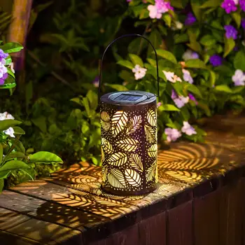 

Retro Solar Garden Lamp Tree Trunk Hollowed Projection Light Outdoor Iron Solar Hanging Lantern European-style Leaf Lawn Lamps
