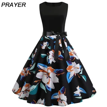 

Summer Women Elegant Vintage Midi Dress Sexy Patchwork Print Vestidos Sleeveless Party Dress Plus Size Robe Femme Silk Belt