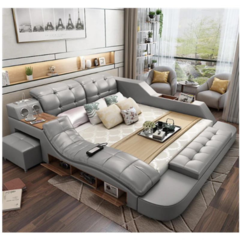 Grey Color American Style Multifunction Bedroom Furniture Set King Size