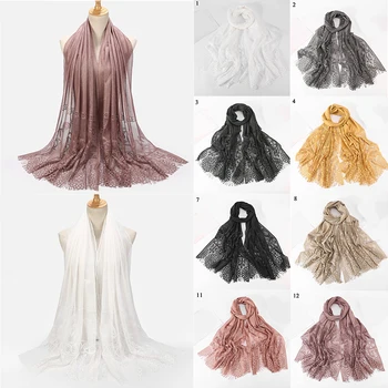 

Women Large Size Scarf Cotton Lace Scarf Head Wrap Cover-up Shawls Tassel Foulard Pashmina Bandana 1Pcs Muslim Hijab Headscarf