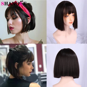 

Shangke Short Womens Wigs Black Ombre Pink Wigs Synthetic Straight Wigs For African American Women Heat Resistant Fiber