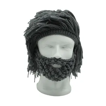 

Halloween Funny Creative Handmade Hat Wig Beard Hat Autumn Unisex Manual Rasta Knitting wool hat Handmade Hat
