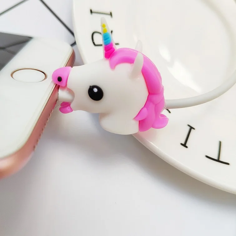 pink and white horse Милый укус мультфильм животных протектор для iphone 5 6 7 8 X XS шнур Защитная крышка usb зарядный кабель намотки - Цвет: pink and white horse