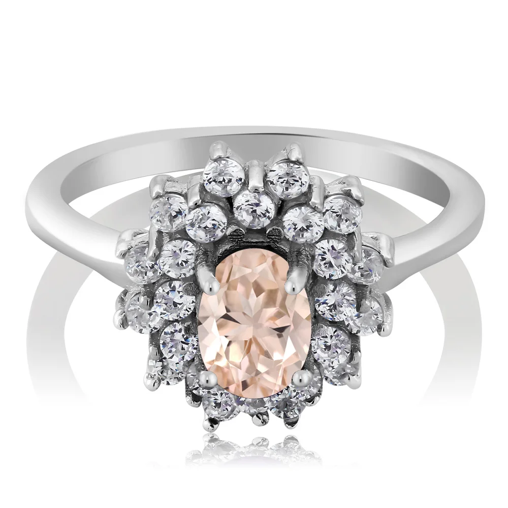 1,25 Ct ОВАЛЬНЫЙ персик морганит 925 пробы Серебряное кольцо