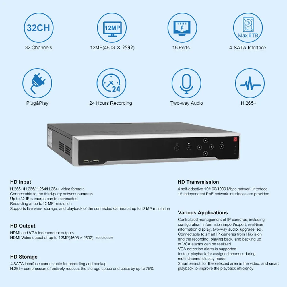 Hikvision OEM 32CH 4 к NVR 8MP POE IP Камера 16/20/32 шт. открытый системы безопасности Камера NVR Наборы с 3/4 ТБ HDD ONVIF H.265