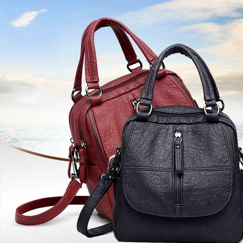 Женский кожаный рюкзак из искусственной кожи, Большой Вместительный Одноцветный рюкзак на молнии, Модный женский рюкзак на плечо для путешествий, 5 цветов, красный, черный