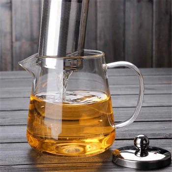 

New 450ml Stainless Steel Teapot Heat Resistant Clear Glass Tea Pot With Infuser Coffee Tea Leaf Herbal Pot