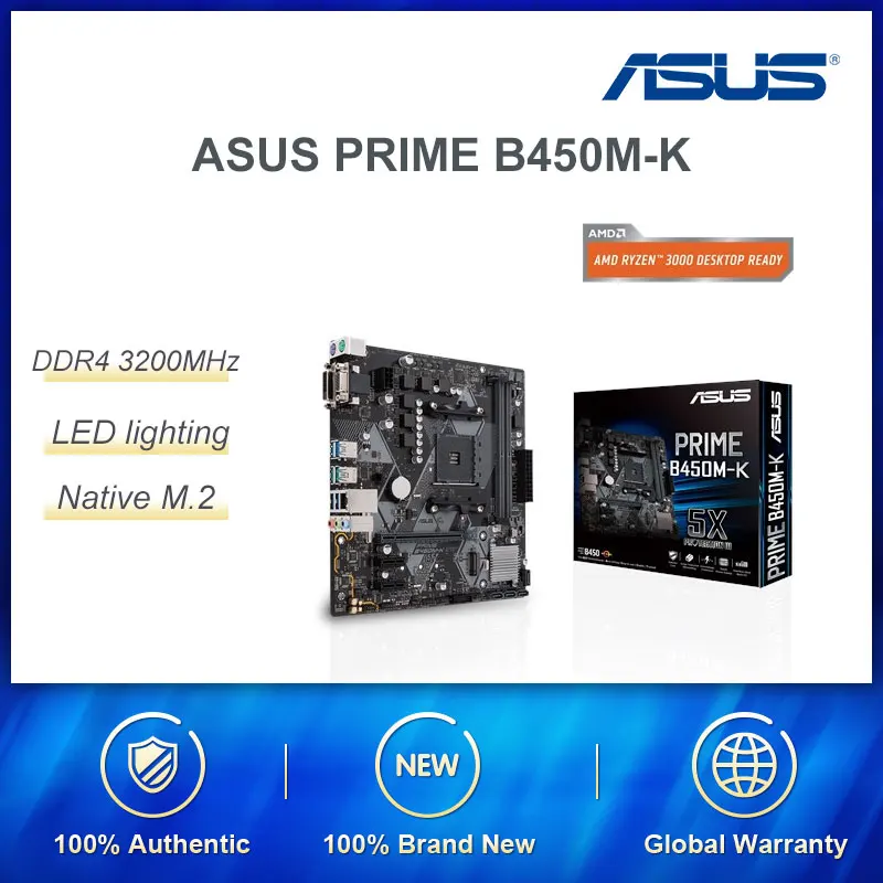 Для новой ASUS PRIME B450M-K оригинальная материнская плата Socket AM4 DDR4 B450 настольная материнская плата