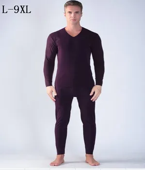 

Men long johns set winter plus size XL- 7XL 8XL 9XL warm seamless V-Neck velveteen fever Cashmere thermal underwear suits