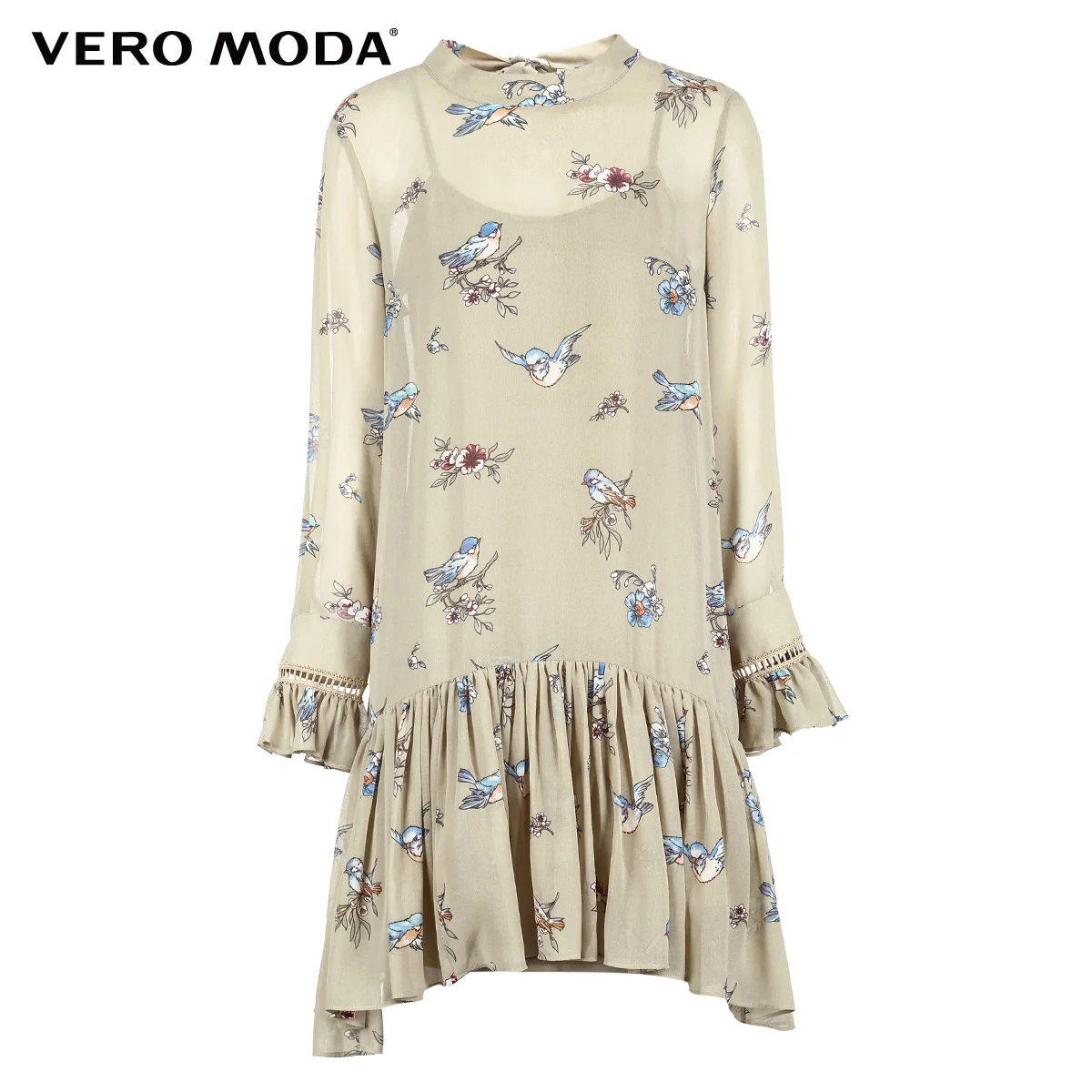 Vero Moda Новое поступление платье женское винтажное шифоновое платье трапециевидной формы со шнуровкой и принтом | 31837D522