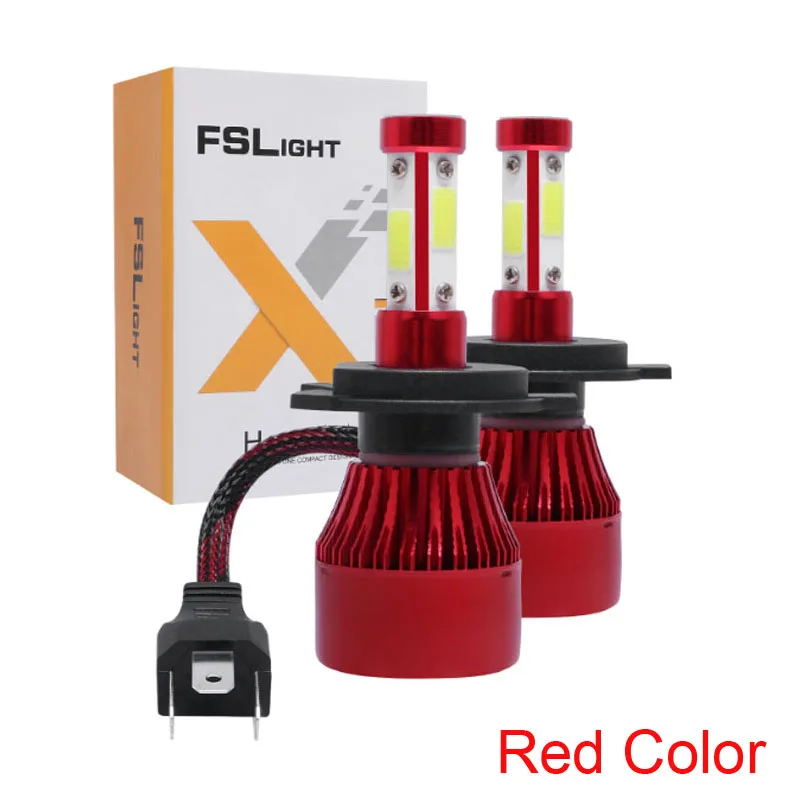 Muxall головной светильник H4 светодиодный лампы H7 H11 H1 H3 9006/HB4 9005/HB3 9004 9007 H13 фары комплект 80 Вт 12000lm Автомобильный светодиодный головной светильник H4 лампа - Испускаемый цвет: 4sides Red