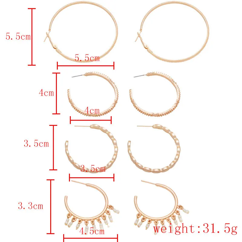 4 пар/уп.(8 шт.) Модные серьги обруча набор колец для ушей простые геометрические серьги для женщин девочек новое поступление