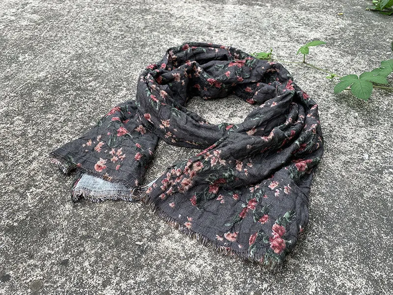 Women Vintage Printed Cotton Linen Scarves Ladies Retro Scarf Female Autumn Spring Scarf