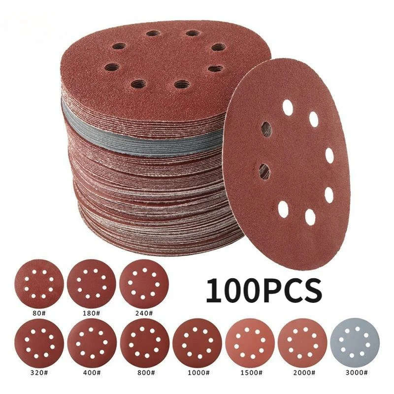 25x 125mm 5'' 8 Holes 800 1000 1500 2000 3000 Grit Sander Sandpaper Sanding Disc 