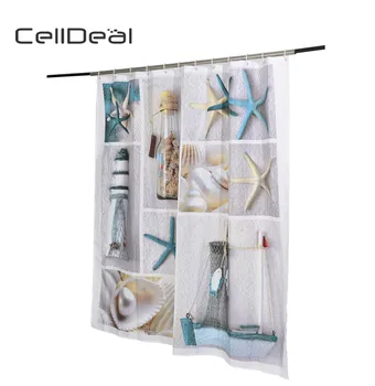 

180x180cm Fabric Seashell and Sandy Beach Sea World Waterproof Printing Shower Curtains Bathroom Curtain Household Products